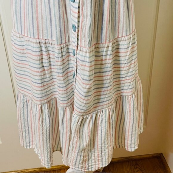 Gal Meets Glam Linen Shoulder Bow Tie Midi Sundress Striped Coastal 2 - Picture 5 of 10